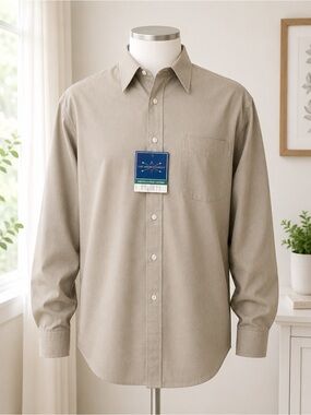 The Arrow Company Men’s XL Wrinkle Free Dress Shirt Khaki Tan Button Front NWT